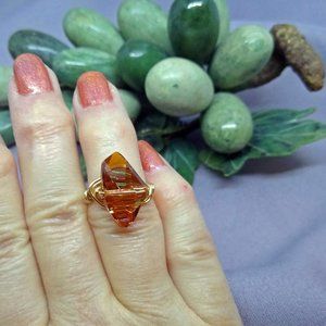 Handmade Ring GU Wrapped w/14k Gold Filled Wire & Swarovski Copper Crystal - 5.5